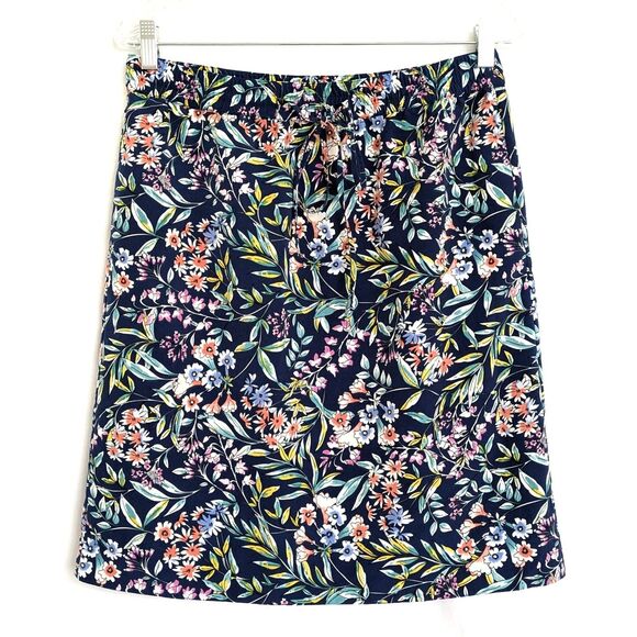 Talbots Blue Floral Skirt Size 8 Pull On Stretch Waistband Ties Pockets Lined - Picture 1 of 10